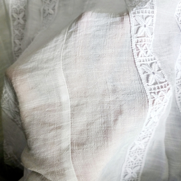 FUNDAMENTAL THINGS White Boho Bohemian Sheer V-Neck Blouse Top Women's Large L - Picture 3 of 9